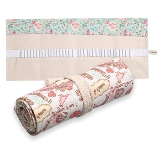Gotetiso 2 Stück Rollmäppchen Leinwand Bleistift Wrap Rollentasche Schlamperrolle 36 Löcher Leinwand Stifterolle Stifte Mäppchen Rolle Pinseltasche Künstler Stifterolle Tragbar Tasche Roll Up Mäppchen von Gotetiso