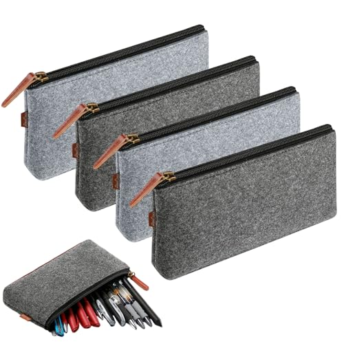 Gotetiso 4 Stück FilzMäppchen Filz Kosmetiktasche mit Reißverschluss Federmäppchen Multifunktions Briefpapier Beutel Filz Stiftetasche Brillenetui Pencil Case für Schule Büro 2 Farben von Gotetiso