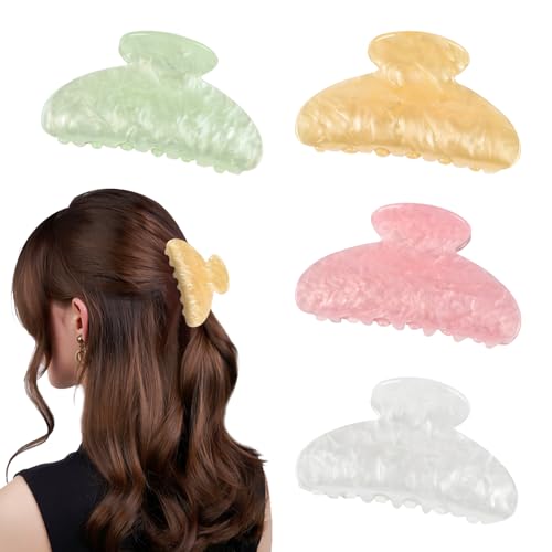 Gotetiso 4 Stück Große Akryl Haarklammern 8.4cm Klauen Haarspange für Damen Haarklauenclips Stark Halt Rutschfeste Claw Clip Large Hair Barrettes Elegant Haar Accessoire Haarklammer Dickes Haar von Gotetiso