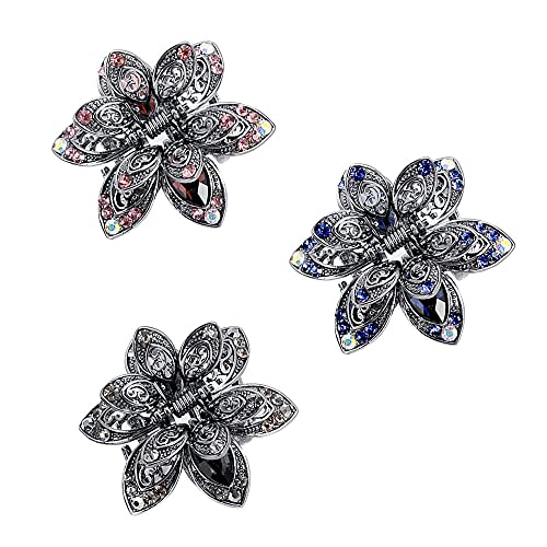 Gotetiso Haarspange Metall 3 Stück Haarspangen für Damen Vintage Haarspange Haargreifer Metall Haarklammern Damen Klein Haarspange mit Strasssteinen Mini Retro Kristallschmetterlings Haarnadeln von Gotetiso