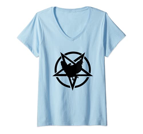 Damen Goth Huhn & Pentagramm Design T-Shirt mit V-Ausschnitt Damen Goth Huhn & Pentagramm Design T-Shirt mit V-Ausschnitt von Goth Black Chicken Boutique