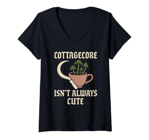 Damen Cottagecore Metallfee Goth Dark Forest Edgy Nature T-Shirt mit V-Ausschnitt Damen Cottagecore Metallfee Goth Dark Forest Edgy Nature T-Shirt mit V-Ausschnitt von Goth Cottage Aesthetic Soft Punk Mushroom Fashion