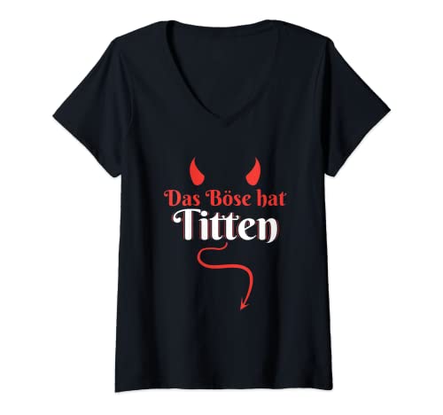Damen Gothic Sarkasmus Frau Teufelchen Das Böse Hat Titten T-Shirt mit V-Ausschnitt Damen Gothic Sarkasmus Frau Teufelchen Das Böse Hat Titten T-Shirt mit V-Ausschnitt von Goth Designs Das Böse