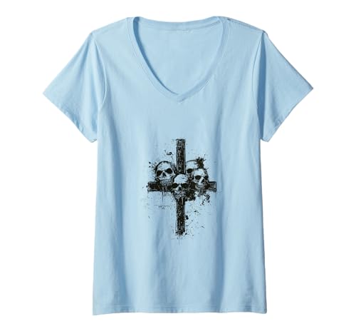 Damen Gothic Aesthetic Grunge Cross Gothic Emo Aesthetic T-Shirt mit V-Ausschnitt Damen Gothic Aesthetic Grunge Cross Gothic Emo Aesthetic T-Shirt mit V-Ausschnitt von Goth and Emo Aesthetic Designs