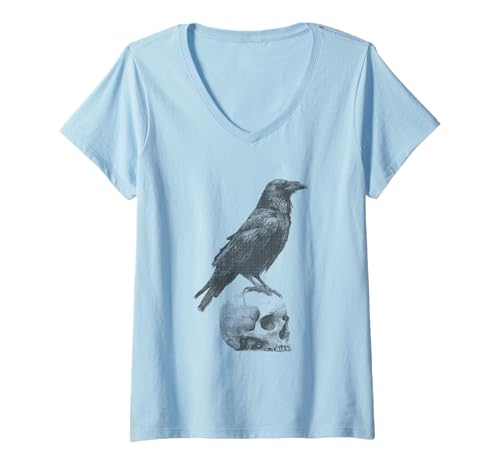 Damen Gothic Crow Goth Ästhetischer Rabe Okkulter Vogel Emo Girl T-Shirt mit V-Ausschnitt von Goth and Emo Aesthetic Designs