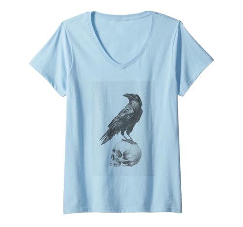 Damen Gothic Crow Goth Ästhetischer Rabe Okkulter Vogel Emo Girl T-Shirt mit V-Ausschnitt von Goth and Emo Aesthetic Designs