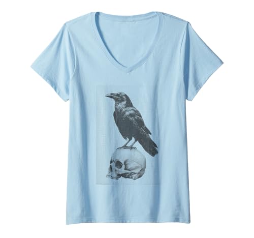 Damen Gothic Crow Goth Ästhetischer Rabe Okkulter Vogel Emo Girl T-Shirt mit V-Ausschnitt von Goth and Emo Aesthetic Designs
