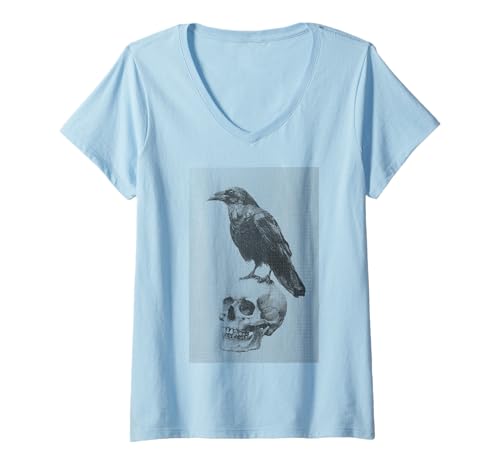 Damen Grunge Crow Goth Ästhetischer Rabe Okkulter Vogel Emo Girl T-Shirt mit V-Ausschnitt von Goth and Emo Aesthetic Designs