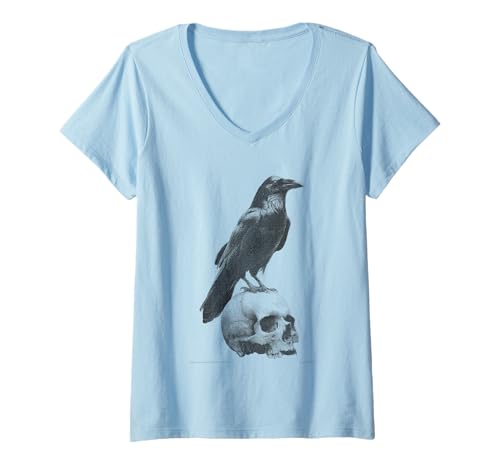 Damen Grunge Crow Goth Ästhetischer Rabe Okkulter Vogel Emo Girl T-Shirt mit V-Ausschnitt von Goth and Emo Aesthetic Designs
