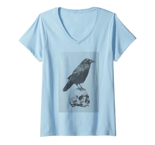 Damen Grunge Crow Goth Ästhetischer Rabe Okkulter Vogel Emo Girl T-Shirt mit V-Ausschnitt von Goth and Emo Aesthetic Designs