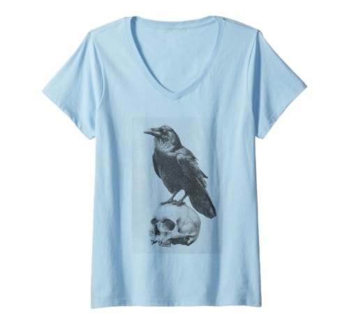 Damen Grunge Crow Goth Ästhetischer Rabe Okkulter Vogel Emo Girl T-Shirt mit V-Ausschnitt von Goth and Emo Aesthetic Designs
