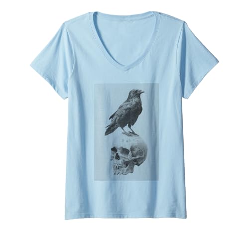 Damen Grunge Crow Goth Ästhetischer Rabe Okkulter Vogel Emo Girl T-Shirt mit V-Ausschnitt von Goth and Emo Aesthetic Designs