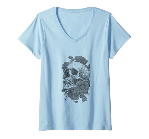 Damen Pixelated Goth Emo eGirl Roses Flowers Gothic Aesthetic T-Shirt mit V-Ausschnitt von Goth and Emo Aesthetic Designs