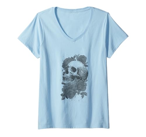 Damen Pixelated Goth Emo eGirl Roses Flowers Gothic Aesthetic T-Shirt mit V-Ausschnitt von Goth and Emo Aesthetic Designs