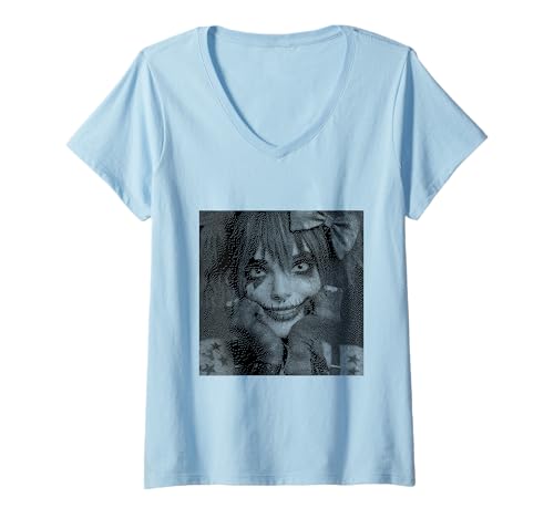 Damen Gothic Creepy Gothic Girl Clown Alt Aesthetic T-Shirt mit V-Ausschnitt von Goth and Emo Designs for Anime Lovers