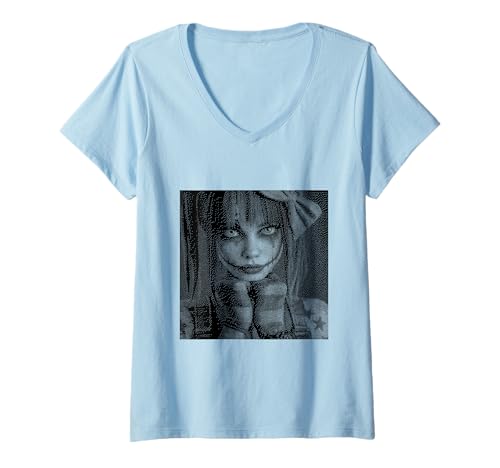 Damen Gothic Creepy Gothic Girl Clown Alt Aesthetic T-Shirt mit V-Ausschnitt von Goth and Emo Designs for Anime Lovers