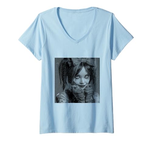 Damen Gothic Creepy Gothic Girl Clown Alt Aesthetic T-Shirt mit V-Ausschnitt von Goth and Emo Designs for Anime Lovers
