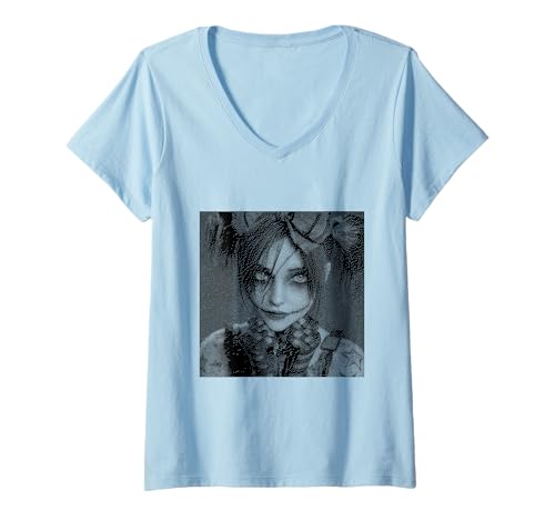 Damen Gothic Creepy Gothic Girl Clown Alt Aesthetic T-Shirt mit V-Ausschnitt von Goth and Emo Designs for Anime Lovers