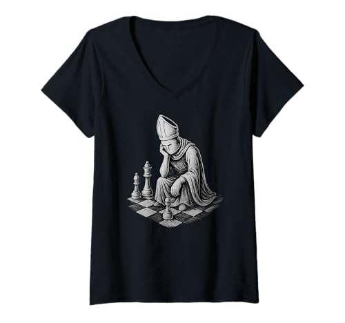 Damen Chess Club Player Bishop spielt an Bord T-Shirt mit V-Ausschnitt von Gotham Threads