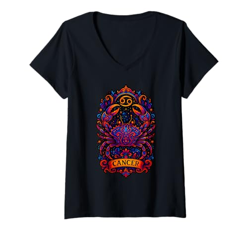 Damen Sternzeichen Krebs Astrologie Geburtstag T-Shirt mit V-Ausschnitt von Gotham Threads