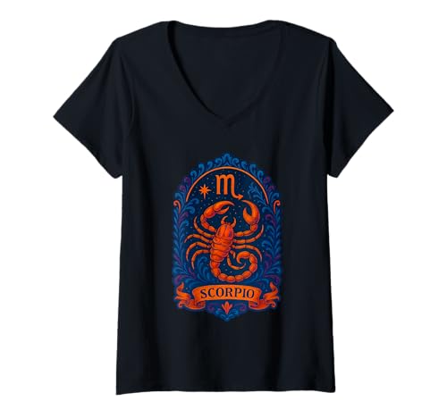 Damen Sternzeichen Skorpion Astrologie Geburtstag T-Shirt mit V-Ausschnitt von Gotham Threads