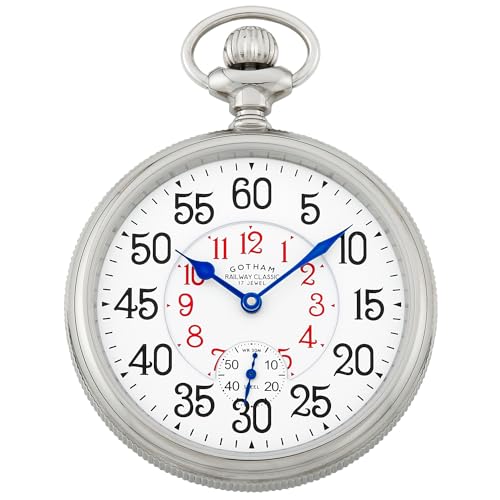 Gotham Herren Edelstahl Mechanische Handaufzug Eisenbahn Klassische Nostalgie Serie Taschenuhr # GWC14124S, silber, Taschenuhr Gotham Herren Edelstahl Mechanische Handaufzug Eisenbahn Klassische Nostalgie Serie Taschenuhr # GWC14124S, silber, Taschenuhr von Gotham