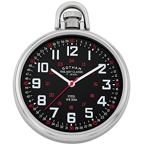 Gotham Herren Taschenuhr Edelstahl Mechanische Hand Wind Bahn-Stil #GWC14106SB von Gotham