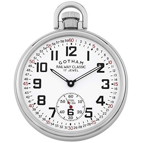 Gotham Herren Taschenuhr Edelstahl Mechanische Hand Wind Eisenbahn Stil #GWC14108S von Gotham