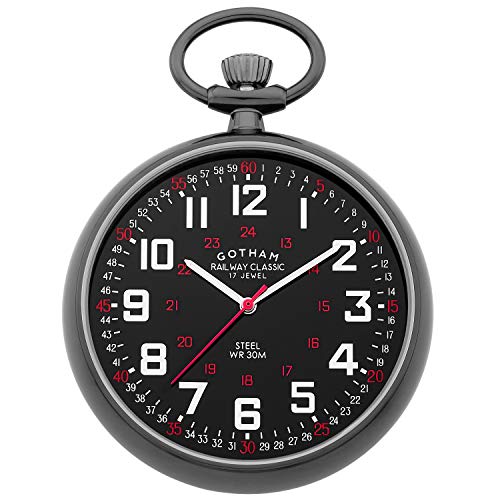 Gotham GWC14100BBK Mechanische Taschenuhr mit Handaufzug für Herren, Gunmetal Edelstahl, Klassisch von Gotham