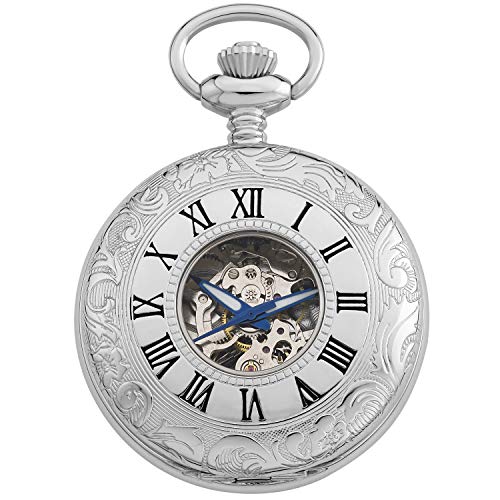 Gotham Herren silberfarbenes 17 Jewel mechanische Ausstellung Taschenuhr # gwc14040s von Gotham