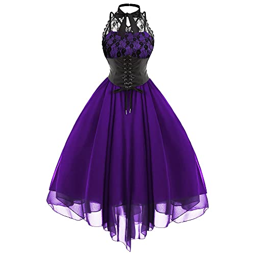 Damen Ärmelloses Gothic Spitzenkleid 80er Jahre Fasching Korsett Halfter Spitze Swing Cocktail von Gothden