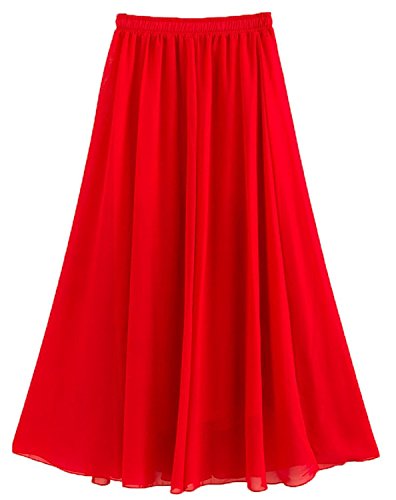 Damen Elastisch Stretch Bund Einfarbig Sommerrock Rock Lang mit von Gothden