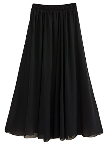 Damen Elastisch Stretch Bund Einfarbig Sommerrock Rock Lang mit von Gothden