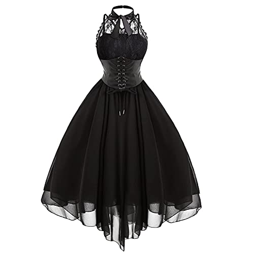 Damen Ärmelloses Gothic Spitzenkleid 80er Jahre Fasching Korsett Halfter Spitze Swing Cocktail von Gothden