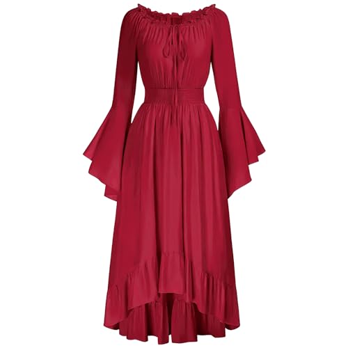 Renaissance Kleid Damen Mittelalter Kostüm Viktorianische Kleider Bauer Gothic Kleid, rot, L von Gothden