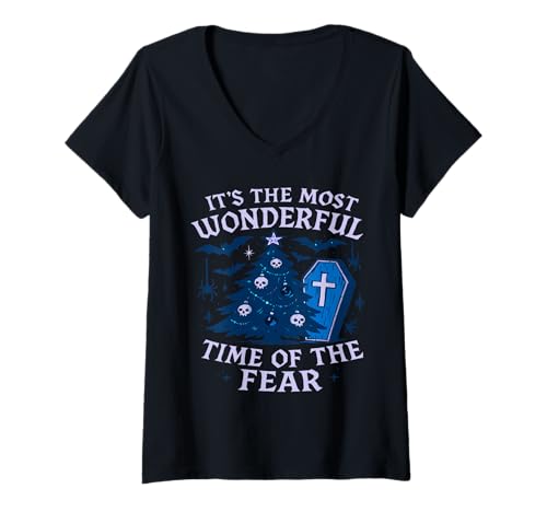 Damen Gothic Weihnachten Halloween Gothmas Sarg Weihnachtsbaum T-Shirt mit V-Ausschnitt von Gothic Academia Gothmas Apparel