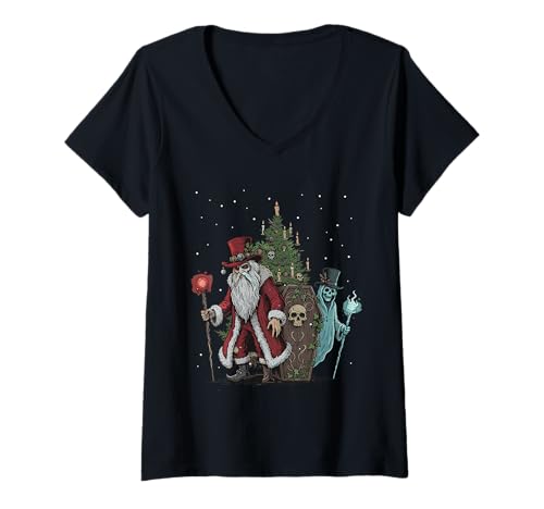 Damen Gothic Academia Weihnachten Gothmas Winter Szene T-Shirt mit V-Ausschnitt Damen Gothic Academia Weihnachten Gothmas Winter Szene T-Shirt mit V-Ausschnitt von Gothic Academia Yuletide Wonders