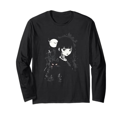 Anime Horror Girl Ästhetisches japanisches Gruseliges Kawai Langarmshirt Anime Horror Girl Ästhetisches japanisches Gruseliges Kawai Langarmshirt von Gothic Anime girl Cat Moon Witchy Spooky