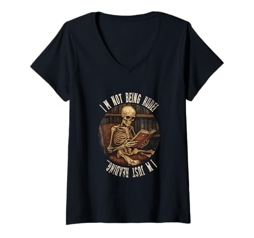Damen Ich bin nicht unhöflich! Ich lese nur... Gothic Book Lover T-Shirt mit V-Ausschnitt von Gothic Book Lover Designs