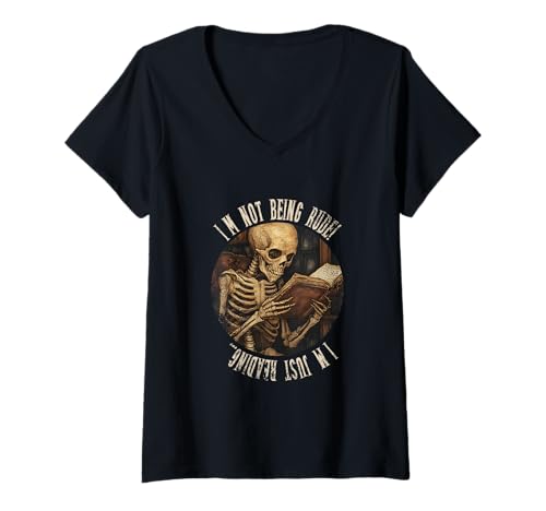Damen Ich bin nicht unhöflich! Ich lese nur... Gothic Book Lover T-Shirt mit V-Ausschnitt von Gothic Book Lover Designs