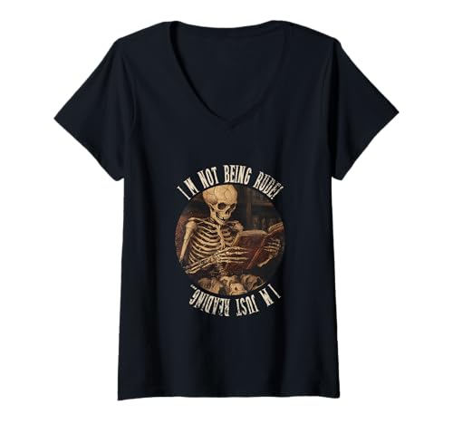 Damen Ich bin nicht unhöflich! Ich lese nur... Gothic Book Lover T-Shirt mit V-Ausschnitt von Gothic Book Lover Designs