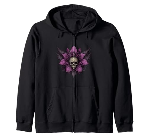 Violetter Totenkopf mit Gänseblümchen für Erwachsene und Kinder Kapuzenjacke von Gothic Daisy Outfit