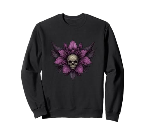 Violetter Totenkopf mit Gänseblümchen für Erwachsene und Kinder Sweatshirt von Gothic Daisy Outfit
