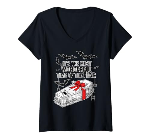 Damen Gothmas Gothic Weihnachten Halloween Gothic Academia Sarg T-Shirt mit V-Ausschnitt Damen Gothmas Gothic Weihnachten Halloween Gothic Academia Sarg T-Shirt mit V-Ausschnitt von Gothic Emo Gothmas Apparel