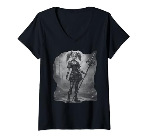 Damen Gothic Black Szene I Halloween I Gothic Girl T-Shirt mit V-Ausschnitt von Gothic Gifts and Gothic Clothing