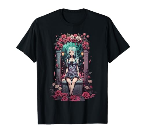Gothic Girl Ästhetik Anime düsteres Viktorianisches Blumen T-Shirt von Gothic Girl Anime Viktorianisches Blumen Design