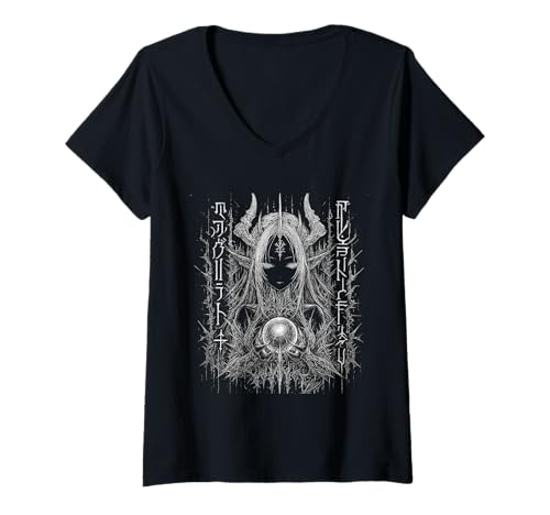 Damen Cybersigilism Waifu - Hexe Anime Girl Grunge T-Shirt mit V-Ausschnitt von Gothic Grunge Anime Girl Apparel