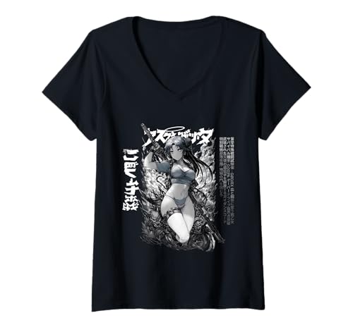 Damen Hellcore Tactical Waifu - Samurai Anime Girl T-Shirt mit V-Ausschnitt von Gothic Grunge Anime Girl Apparel