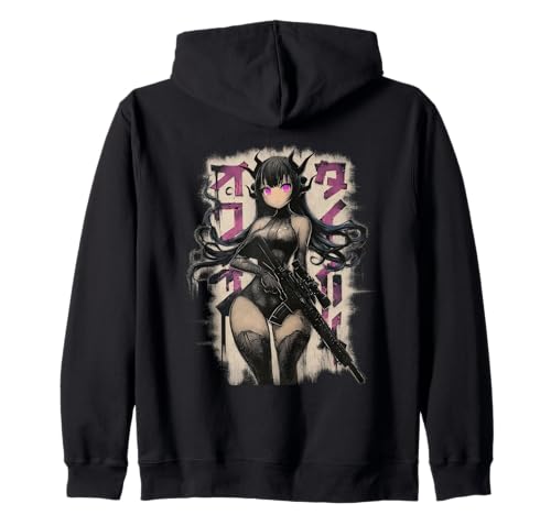 Demon Anime Waifu - Grunge Rifle Wielding Anime Girl Kapuzenjacke von Gothic Grunge Anime Girl Apparel