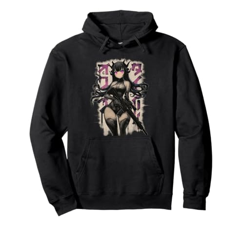 Demon Anime Waifu - Grunge Rifle Wielding Anime Girl Pullover Hoodie von Gothic Grunge Anime Girl Apparel